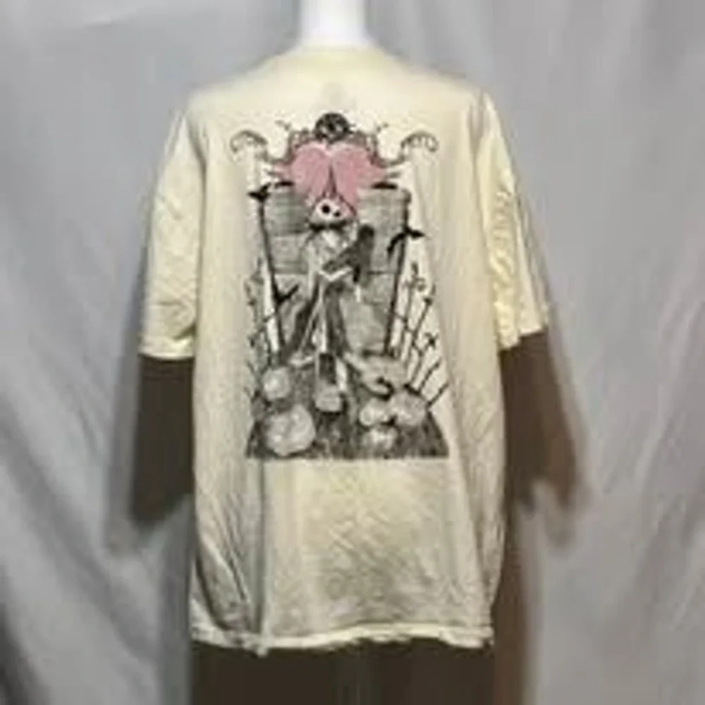 Disney T Shirt Cream Mens L Nightmare Before Christmas Tim Burton Graphic Tee